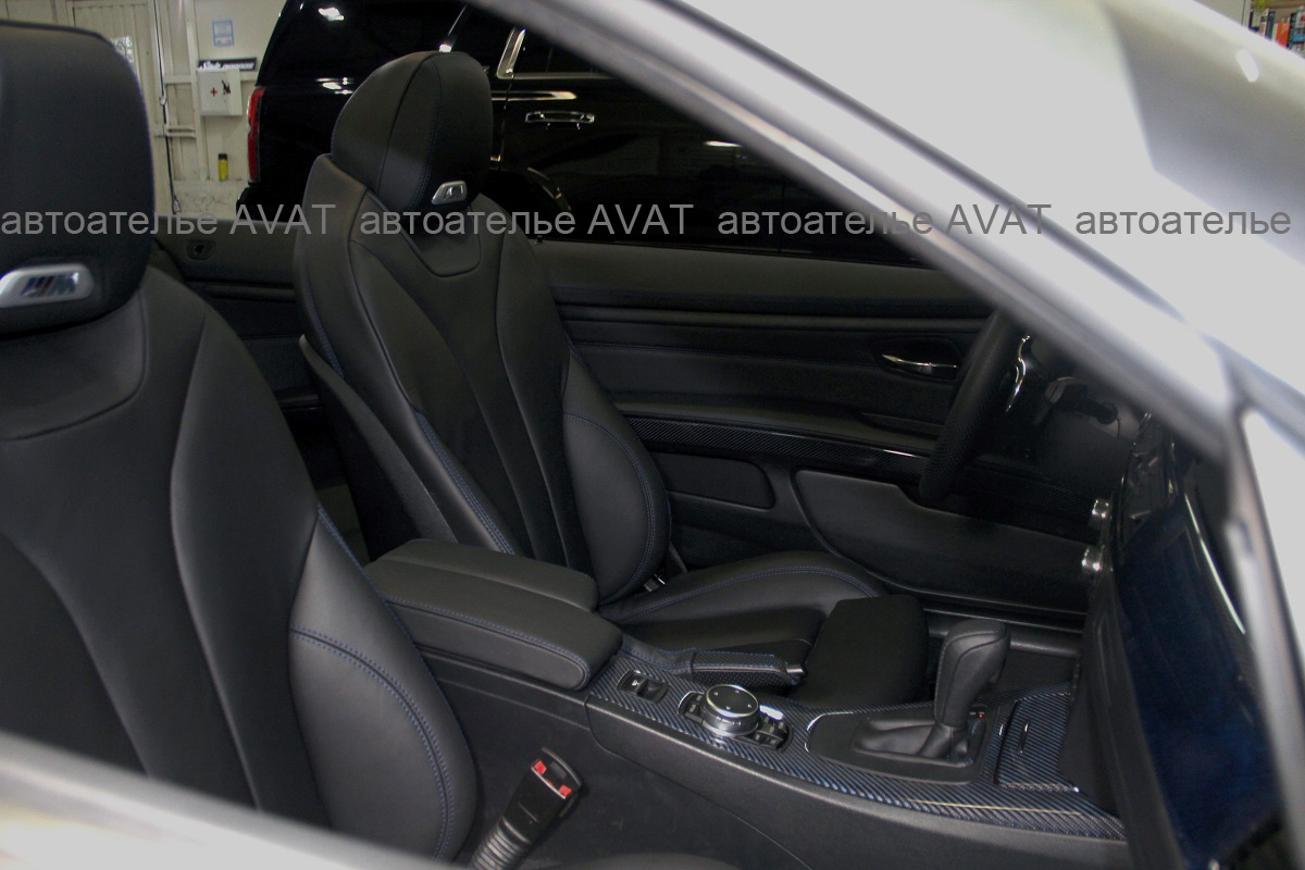 Перетяжка салона BMW 3 series кожей Nappa с контрастной отстрочкой