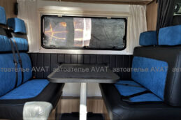 Перетяжка кожей и алькантарой салона автодома Fiat - фото диванов